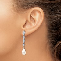 Cheryl M Sterling Silver Rhodium-plated Teardrop Freshwater Cultured Pearl and Brilliant-cut CZ Post Dangle Earrings view 3