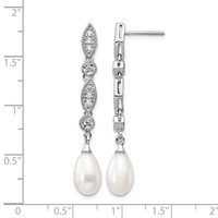 Cheryl M Sterling Silver Rhodium-plated Teardrop Freshwater Cultured Pearl and Brilliant-cut CZ Post Dangle Earrings view 4