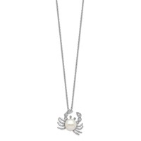 Cheryl M Sterling Silver Rhodium-plated Freshwater Cultured Pearl and Brilliant-cut CZ Crab Necklace, 18" view 2