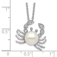 Cheryl M Sterling Silver Rhodium-plated Freshwater Cultured Pearl and Brilliant-cut CZ Crab Necklace, 18" view 3