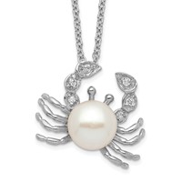 Cheryl M Sterling Silver Rhodium-plated Freshwater Cultured Pearl and Brilliant-cut CZ Crab Necklace, 18" view 1