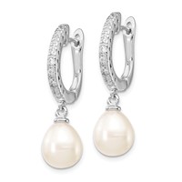 Cheryl M Sterling Silver Rhodium-plated Freshwater Cultured Pearl and Brilliant-cut CZ Dangle Earrings view 2
