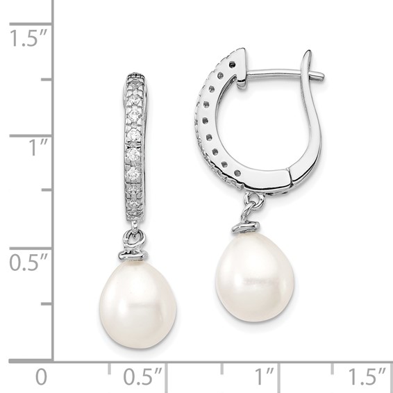 Cheryl M Sterling Silver Rhodium-plated Freshwater Cultured Pearl and Brilliant-cut CZ Dangle Earrings