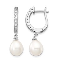 Cheryl M Sterling Silver Rhodium-plated Freshwater Cultured Pearl and Brilliant-cut CZ Dangle Earrings view 1
