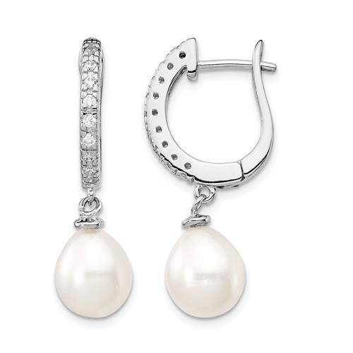 Cheryl M Sterling Silver Rhodium-plated Freshwater Cultured Pearl and Brilliant-cut CZ Dangle Earrings