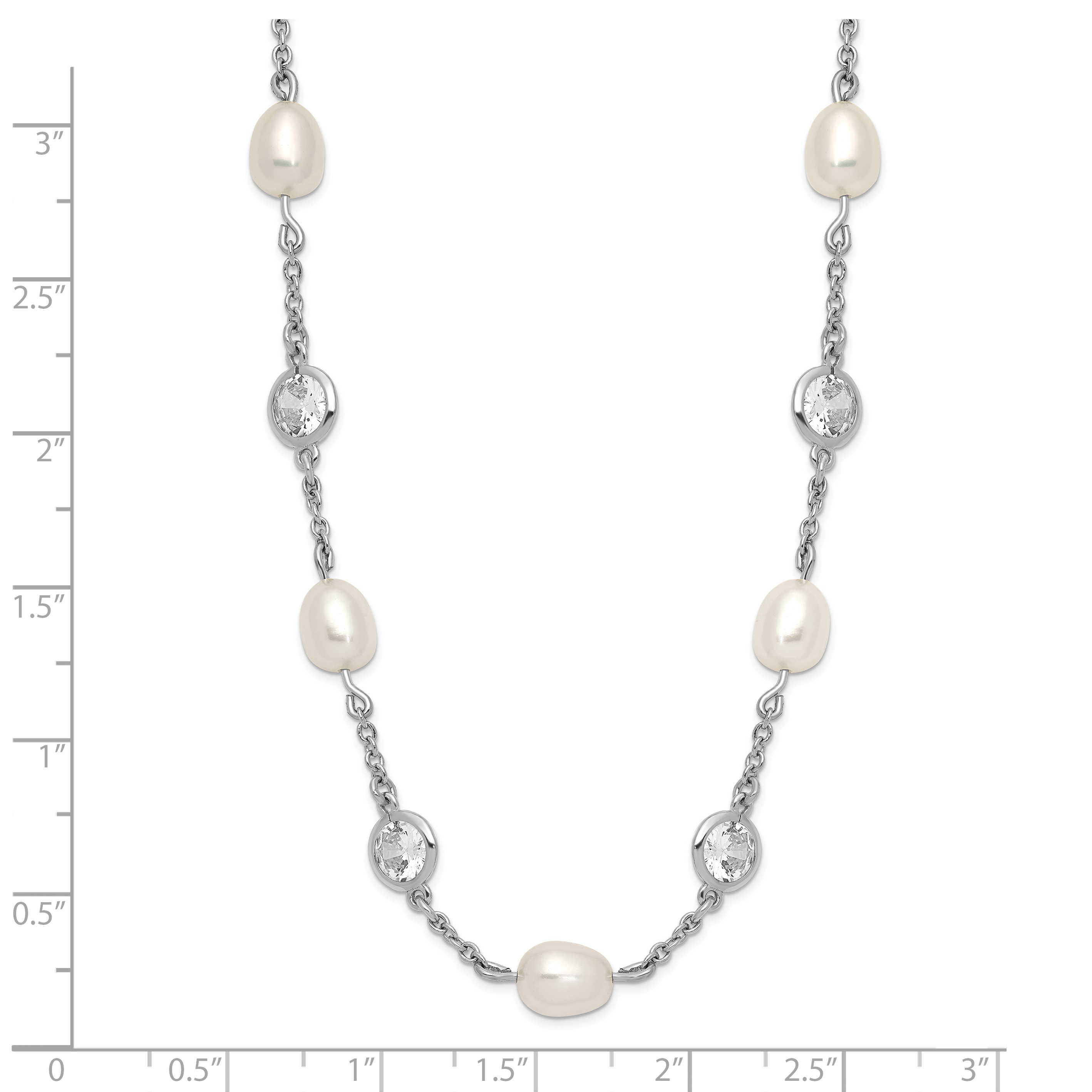 Sterling Silver Cheryl M Rh-p CZ FWC Pearl Station 36in
