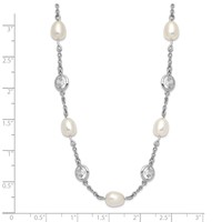 Cheryl M Sterling Silver Rhodium-plated Freshwater Cultured Pearl and Brilliant-cut CZ Bezel Station Necklace, 36" view 3
