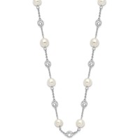 Cheryl M Sterling Silver Rhodium-plated Glass Pearl and Brilliant-cut CZ Bezel Station Necklace, 36" view 2