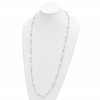 Cheryl M Sterling Silver Rhodium-plated Glass Pearl and Brilliant-cut CZ Bezel Station Necklace, 36" view 4