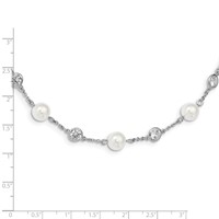 Cheryl M Sterling Silver Rhodium-plated Glass Pearl and Brilliant-cut CZ Bezel Station Necklace, 36" view 3