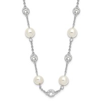 Cheryl M Sterling Silver Rhodium-plated Glass Pearl and Brilliant-cut CZ Bezel Station Necklace, 36" view 1