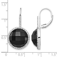 Cheryl M Sterling Silver Rhodium-plated Checker-cut Onyx and Brilliant-cut White CZ Round Halo Dangle Leverback Earrings view 4