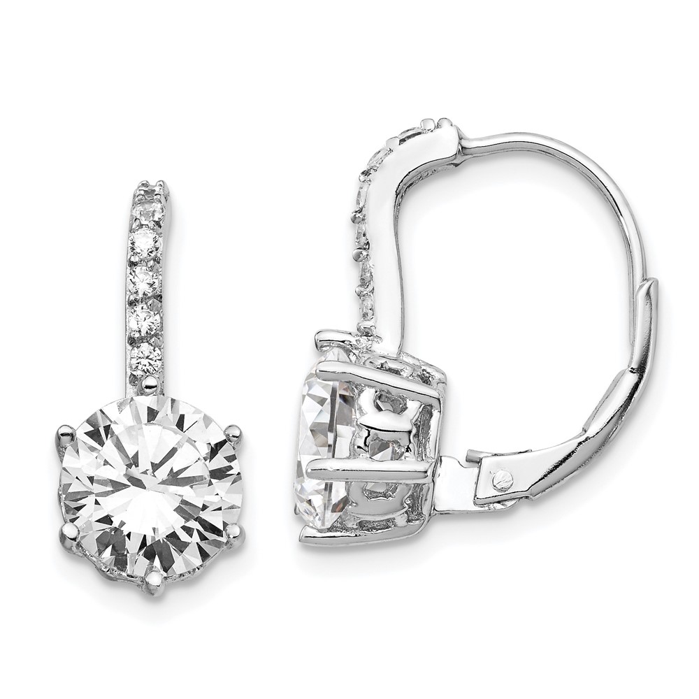Sterling Silver Cheryl M Rhodium-plated CZ Leverback Earrings