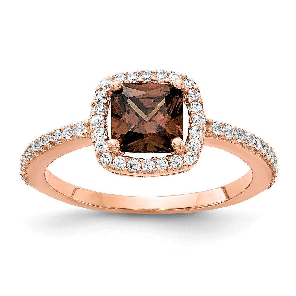 Sterling Silver Cheryl M Rose Gold-plated Square Cocoa CZ Ring