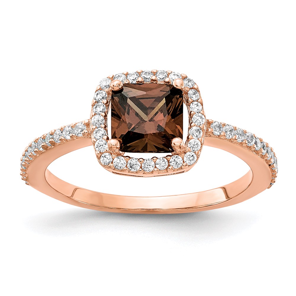 Sterling Silver Cheryl M Rose Gold-plated Square Cocoa CZ Ring