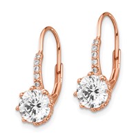 Cheryl M Sterling Silver Rose Gold-plated Brilliant-cut CZ Leverback Dangle Earrings view 2