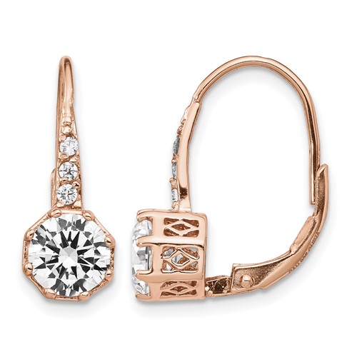 Cheryl M Sterling Silver Rose Gold-plated Brilliant-cut CZ Leverback Dangle Earrings