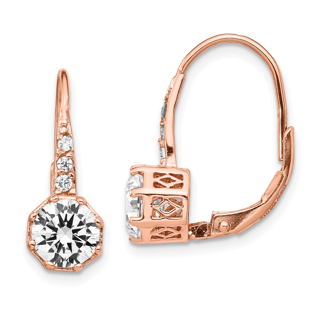 Sterling Silver Cheryl M Rose Gold-plated CZ Leverback Earrings