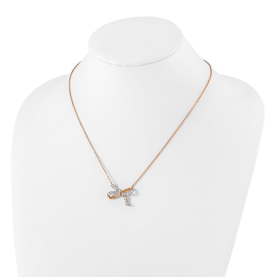 Sterling Silver CZ Rose-tone Bow Necklace
