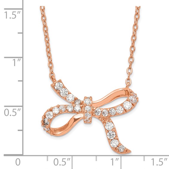 Sterling Silver CZ Rose-tone Bow Necklace