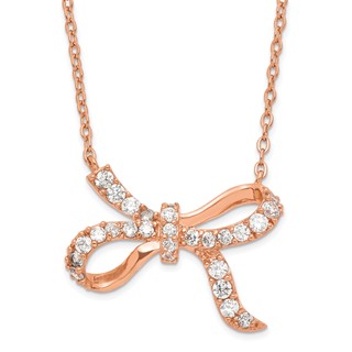 Sterling Silver CZ Rose-tone Bow Necklace