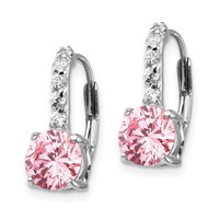 Cheryl M Sterling Silver Rhodium-plated Pink and White Brilliant-cut CZ Leverback Earrings view 2