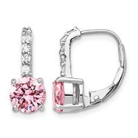 Cheryl M Sterling Silver Rhodium-plated Pink and White Brilliant-cut CZ Leverback Earrings view 1
