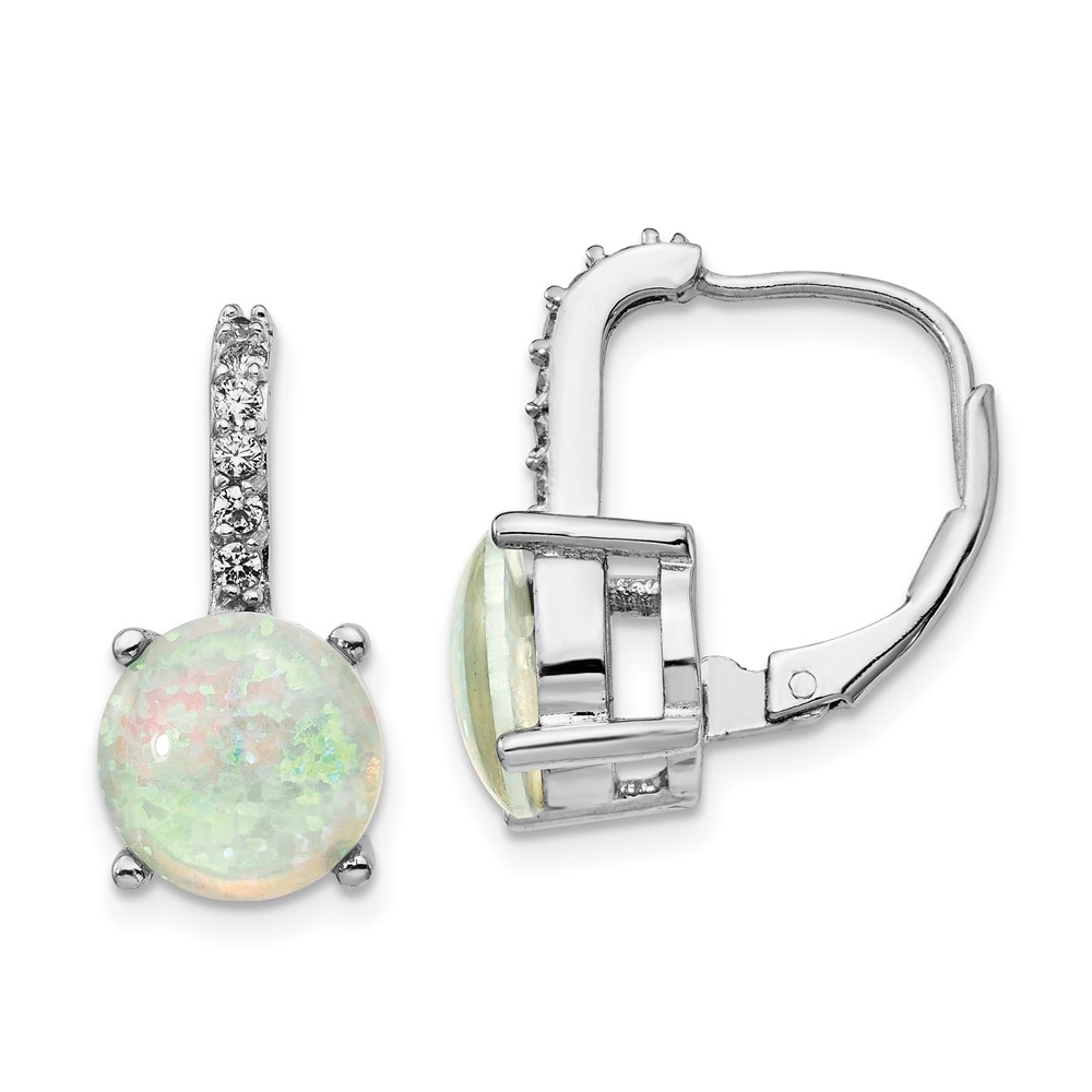 Sterling Silver Cheryl M Rh-p CZ Created Opal Leverback Earrings