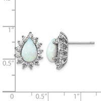 Cheryl M Sterling Silver Rhodium-plated Cabochon Lab Created Opal and Brilliant-cut CZ Teardrop Halo Post Earrings view 4
