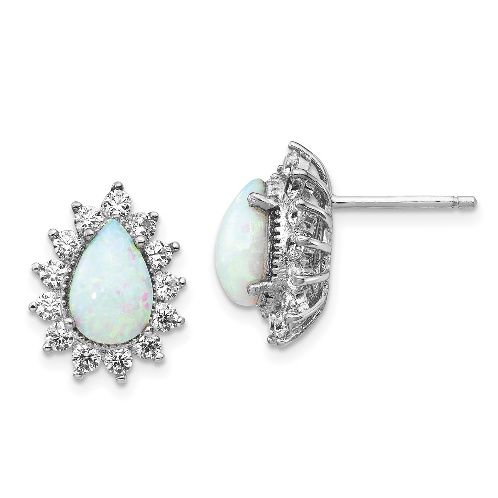Sterling Silver Cheryl M Rh-p CZ Created Opal Pear Shape Post Earrings