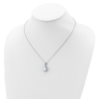 Cheryl M Sterling Silver Rhodium-plated Cabochon Lab Created Opal and Brilliant-cut CZ Teardrop Halo Necklace, 18" view 3