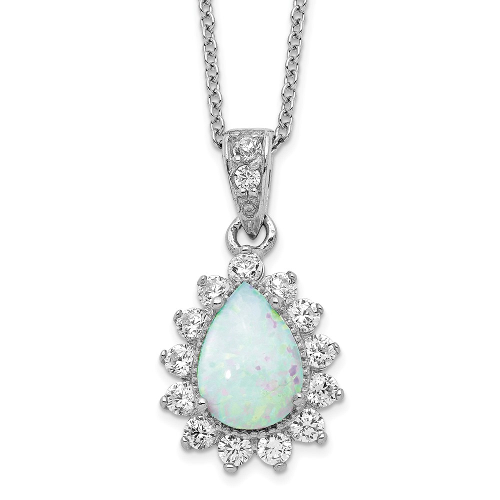 Sterling Silver Cheryl M Rh-p CZ Created Opal Pear Shaped Necklace