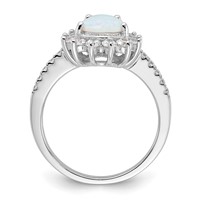 Cheryl M Sterling Silver Rhodium-plated Cabochon Lab Created Opal and Brilliant-cut CZ Teardrop Halo Ring view 2
