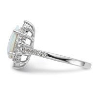 Cheryl M Sterling Silver Rhodium-plated Cabochon Lab Created Opal and Brilliant-cut CZ Teardrop Halo Ring view 3