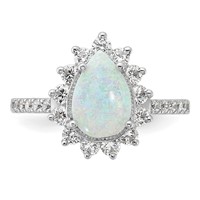 Cheryl M Sterling Silver Rhodium-plated Cabochon Lab Created Opal and Brilliant-cut CZ Teardrop Halo Ring view 4