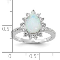 Cheryl M Sterling Silver Rhodium-plated Cabochon Lab Created Opal and Brilliant-cut CZ Teardrop Halo Ring view 5