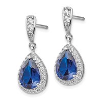 Cheryl M Sterling Silver Rhodium-plated Brilliant-cut Lab Created Dark Blue Spinel and Brilliant-cut White CZ Teardrop Post Dangle Earrings view 2