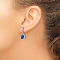 Cheryl M Sterling Silver Rhodium-plated Brilliant-cut Lab Created Dark Blue Spinel and Brilliant-cut White CZ Teardrop Post Dangle Earrings view 3