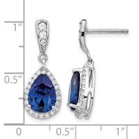 Cheryl M Sterling Silver Rhodium-plated Brilliant-cut Lab Created Dark Blue Spinel and Brilliant-cut White CZ Teardrop Post Dangle Earrings view 4