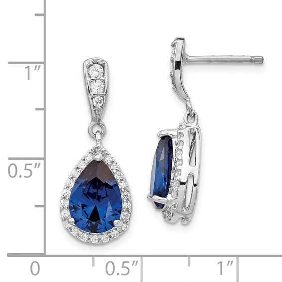 Cheryl M Sterling Silver Rhodium-plated Brilliant-cut Lab Created Dark Blue Spinel and Brilliant-cut White CZ Teardrop Post Dangle Earrings