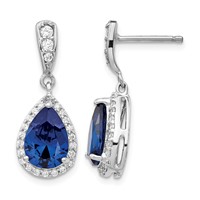 Cheryl M Sterling Silver Rhodium-plated Brilliant-cut Lab Created Dark Blue Spinel and Brilliant-cut White CZ Teardrop Post Dangle Earrings view 1