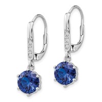 Cheryl M Sterling Silver Rhodium-plated Brilliant-cut Lab Created Dark Blue Spinel and Brilliant-cut White CZ Leverback Dangle Earrings view 2