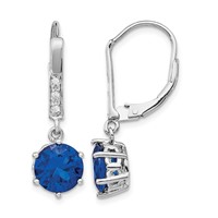 Cheryl M Sterling Silver Rhodium-plated Brilliant-cut Lab Created Dark Blue Spinel and Brilliant-cut White CZ Leverback Dangle Earrings view 1