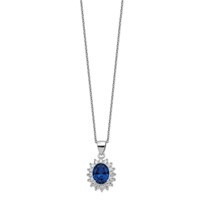 Cheryl M Sterling Silver Rhodium-plated Brilliant-cut Lab Created Dark Blue Spinel and Brilliant-cut White CZ Oval Halo Necklace, 18" view 2