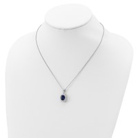 Cheryl M Sterling Silver Rhodium-plated Brilliant-cut Lab Created Dark Blue Spinel and Brilliant-cut White CZ Oval Halo Necklace, 18" view 4