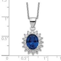 Cheryl M Sterling Silver Rhodium-plated Brilliant-cut Lab Created Dark Blue Spinel and Brilliant-cut White CZ Oval Halo Necklace, 18" view 3