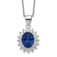 Cheryl M Sterling Silver Rhodium-plated Brilliant-cut Lab Created Dark Blue Spinel and Brilliant-cut White CZ Oval Halo Necklace, 18" view 1