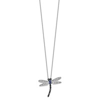 Cheryl M Sterling Silver Rhodium-plated Necklace with Black Rhodium Accent Brilliant-cut Black White and Blue CZ Dragonfly, 18" view 2