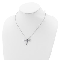 Cheryl M Sterling Silver Rhodium-plated Necklace with Black Rhodium Accent Brilliant-cut Black White and Blue CZ Dragonfly, 18" view 4