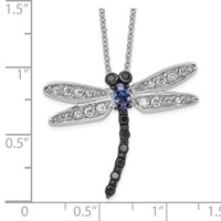 Cheryl M Sterling Silver Rhodium-plated Necklace with Black Rhodium Accent Brilliant-cut Black White and Blue CZ Dragonfly, 18" view 3